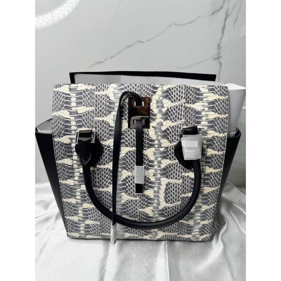 Michael Kors Collection Miranda Large Tote Black White Python Snake Leather Bag - Picture 6 of 13